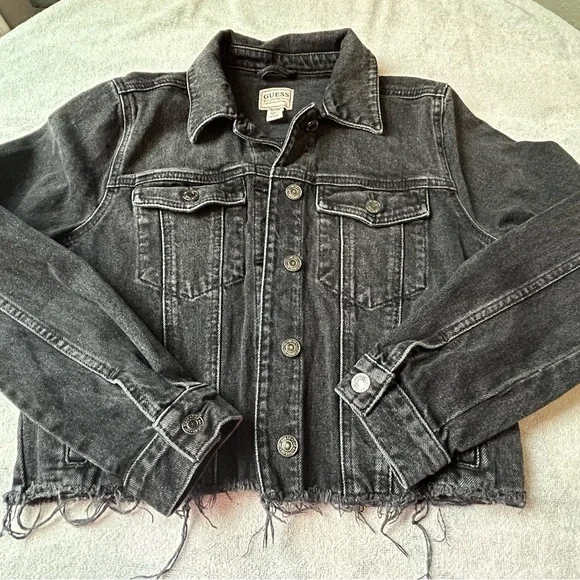 GUESS Women's Charcoal Denim Jacket - Picture 1 of 8